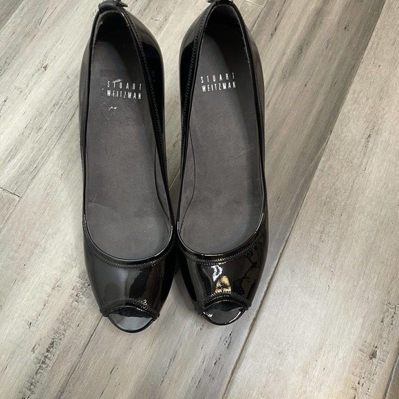Stuart Weitzman Patent Leather Peep Toe Heels Black Size 9 Excellent! - Picture 1 of 8